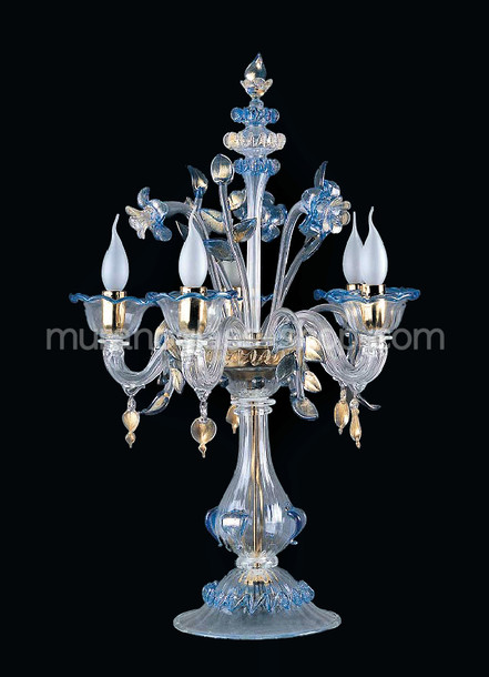 Flambda mesa serie 7734, Candelabro de mesa de cristal azul oro.