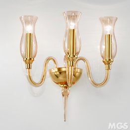 Lámparas de pared de vidrio de color ámbar decorado con tres luces
