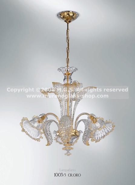 Serie 1003 Araña, Araña de cristal con decoración de oro en tres luces de