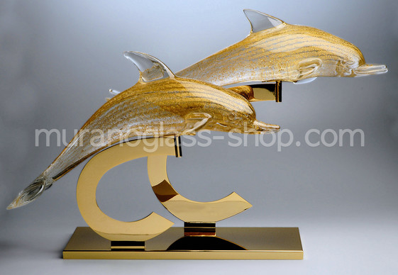 Pareja de delfines, Par de delfines pintados todo el oro