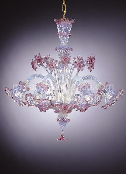 Lámpara Rosato, ópalo de la lámpara y la decoración de color rosa en cinco luces