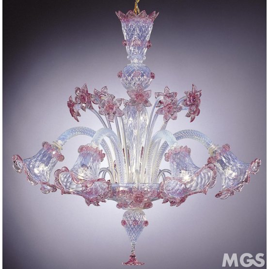 Lámpara Rosato, Lámpara de opalina a las cinco de luces y la decoración de color de rosa