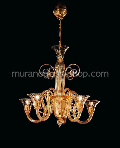 Lámpara Sambonet, Araña de cristal de cinco luces de la decoración de oro