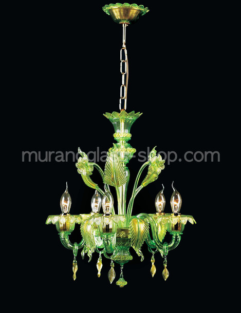 Lámpara Barovier, Candelabro de cinco luces en verde oro