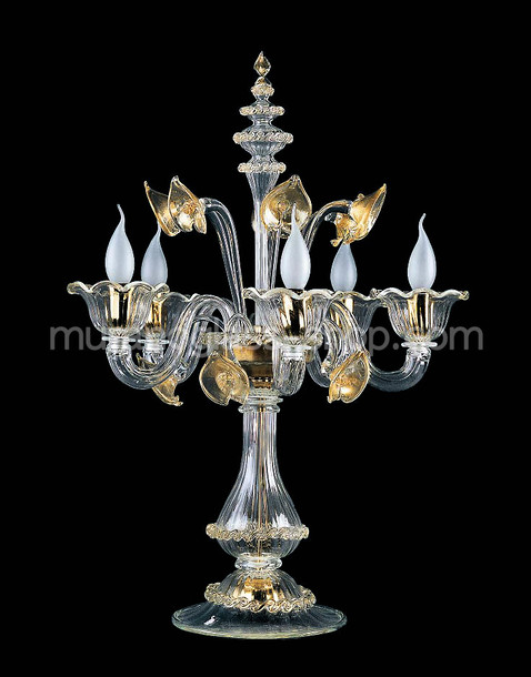 Flambda mesa serie 7744, Candelabro de mesa de cristal adornado de oro.
