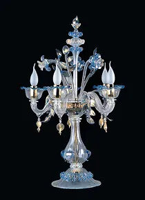 Candelabro de mesa de cristal azul oro.