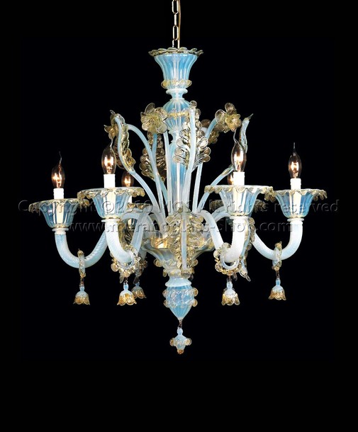 Domus Chandelier, Araña Opaline decoración de oro en seis luces