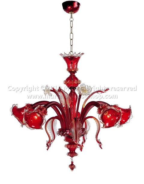 Lámpara Vulcano, Araña roja y oro de cinco luces