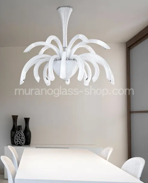 Lámparas serie 1202, Modern chandelier in milk white color