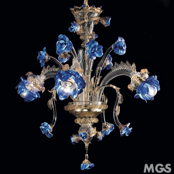 Araña de flores, Araña de cristal con pasta dorada y azul