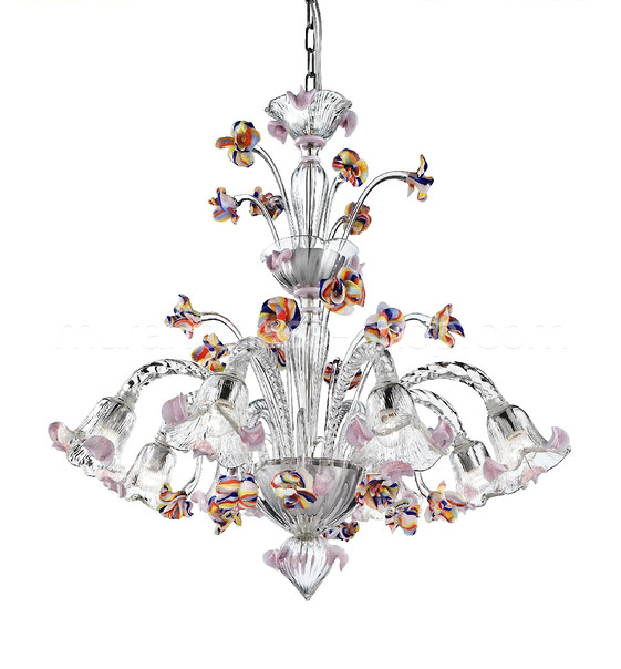 Lámpara Scott, Araña de cristal con flores de colores