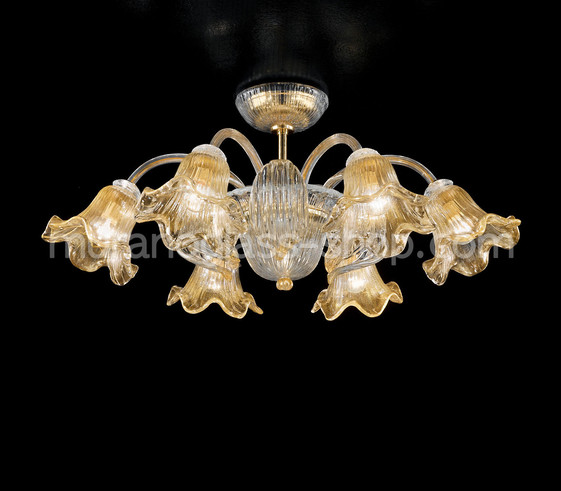 Techo serie 2405, Lámpara de techo con cristal de luz y seis hojas de oro