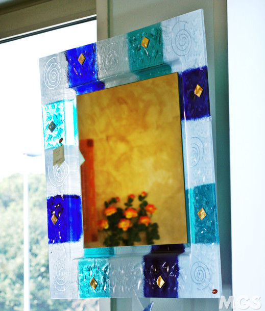 espejo de color, Contemporáneo espejo blanco azul y azul claro