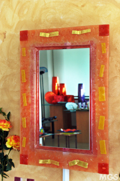 espejo de color, Salmon Espejo moderno con azulejos de oro