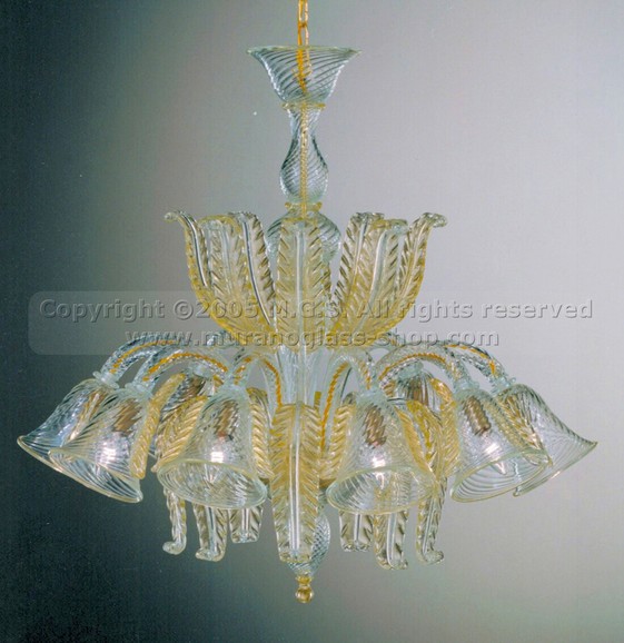 Araña de la serie 432, Lampadario in cristallo baloton con decoro oro 24 carati a otto luci.
