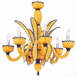 Chandelier pasta amarilla y bordes exteriores en seis luces