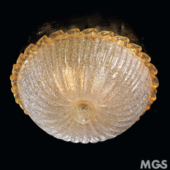 Lámpara de techo morisa, Plafón de cristal con decoración ámbar con dos luces.