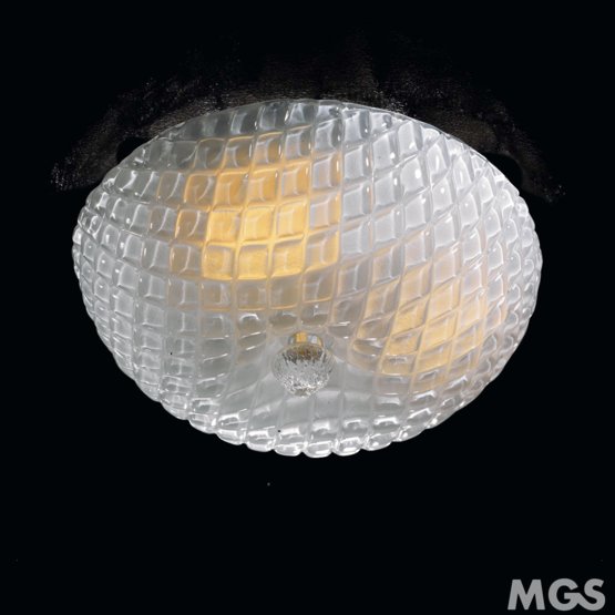 Plafoniera sabbiata, Lámpara de techo en cristal arenado con tres luces.