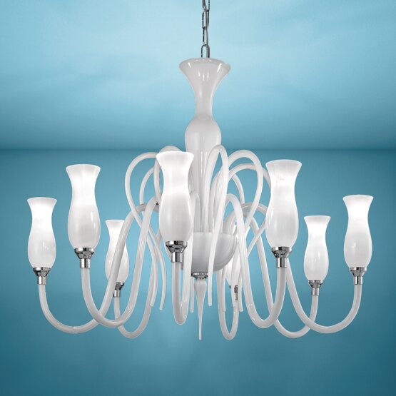 Araña Teodato, Candelabro blanco lechoso a doce luces