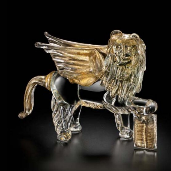 león con alas, León alado en cristal y oro