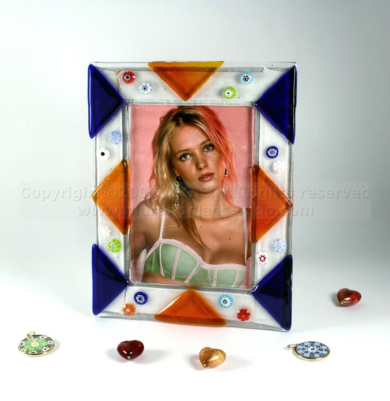 Marco de fotos con motivos triangulares., Enmarcado con cristal de Murano,