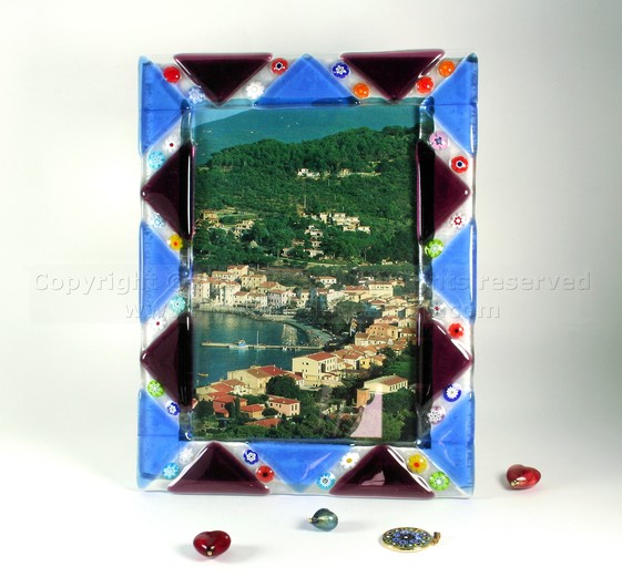 Marco de fotos con motivos triangulares., Enmarcado con cristal de Murano,