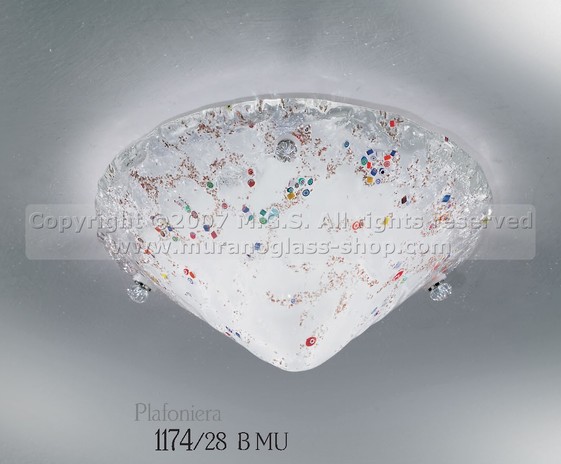 serie de lámparas de Murano 1174, Lámpara de techo de cristal de Murano, de color blanco con